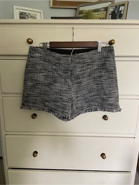 Ann Taylor Black & White Tweed Frayed Hem Shorts
